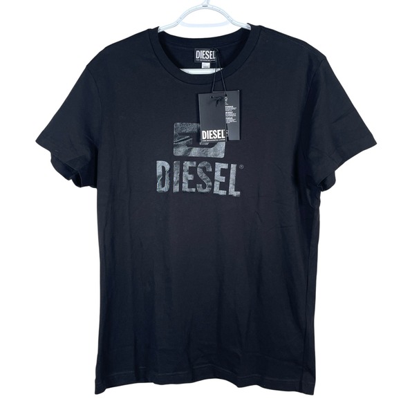 New Diesel‎ Slim Fit Crewneck T-Diego Tone On Tone T Shirt Mens L Black $80 - Picture 1 of 6